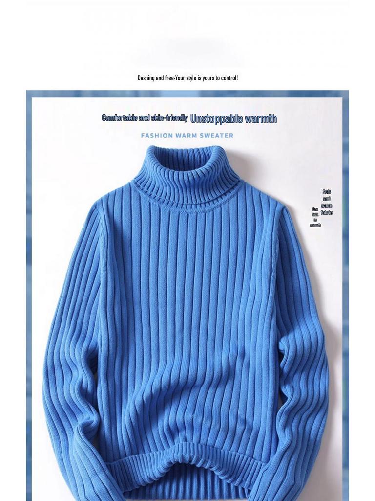 Herren Verdickter Baumwollpullover mit hohem Kragen - Winter Lässig Einfarbig Gestrickte Wolle, Übergröße verfügbar