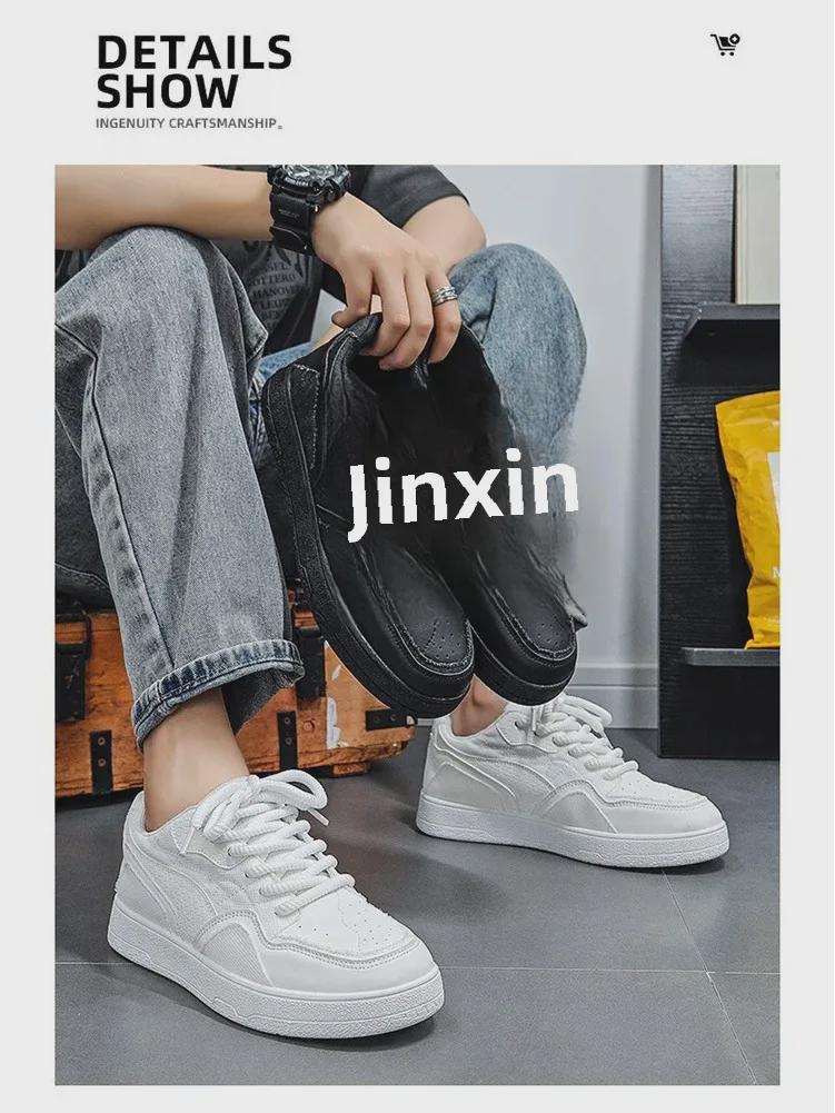 Men's Black Thick-Soled Casual Low-Top Sneakers - Height-Boosting, Wear-Resistant, Soft-Soled, Trendy Autumn Footwear for Students.