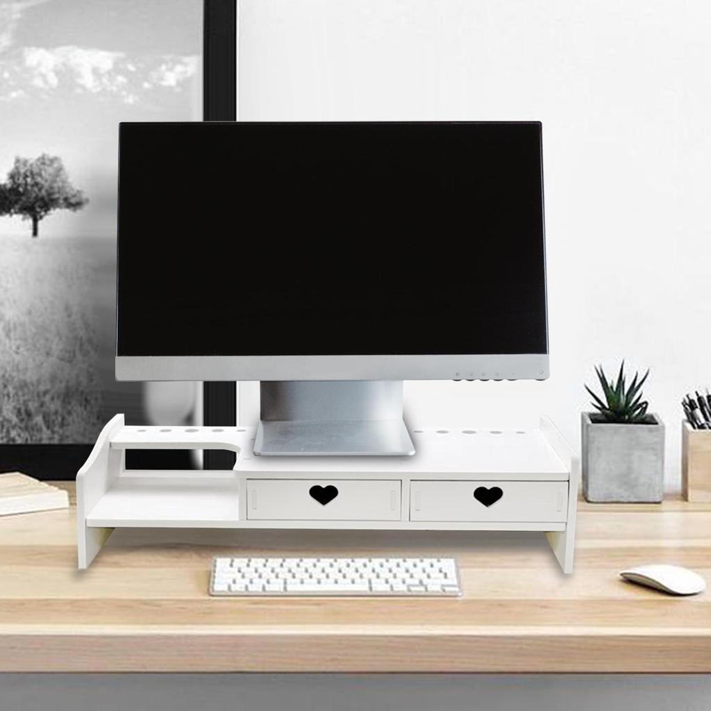 Computer Heightened Shelf Table Storage Rack with Drawer Monitor Stand Riser