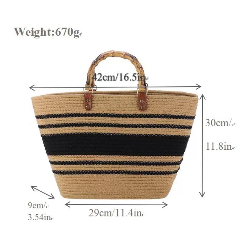 

New fashion striped straw bag portable cotton rope woven bag seaside vacation beach bag large capacity tote bag Open