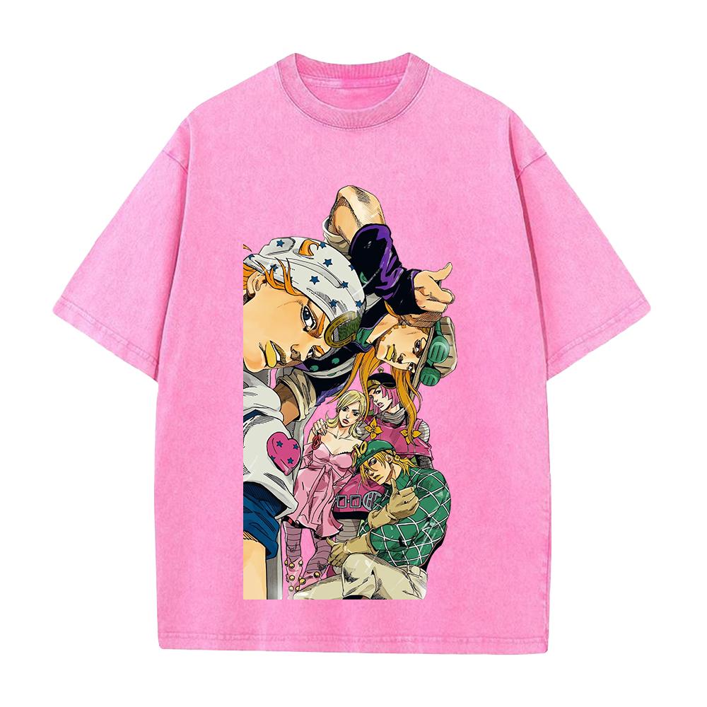 JoJo's Bizarre Adventure Johnny Gyro Diego Printed Tee Men Women Vintage Washed T-shirts Cotton Streetwear Short Sleeve Clothing