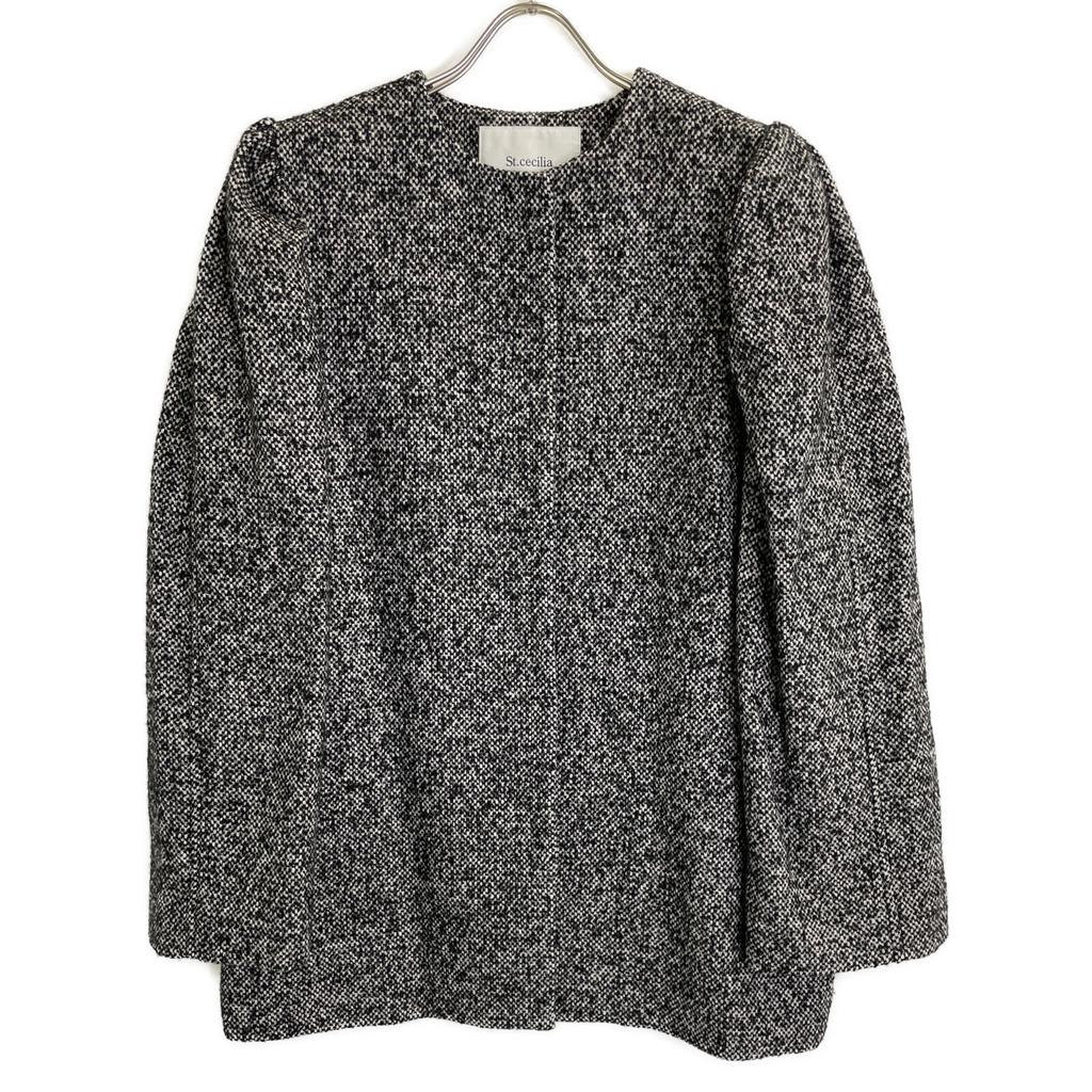 St.cecilia 232E3122 Grey Wool Silk Puff Sleeve Coat Jacket Jacket F grayUsed