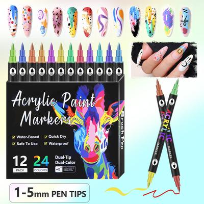 24 Color Nail Art Pens, 0.5 MM Nail Polish Pens Set Drawing Painting Point Liner Acrylic Painted Pen Kit, Waterproof Quick-drying Nail for DIY Gift