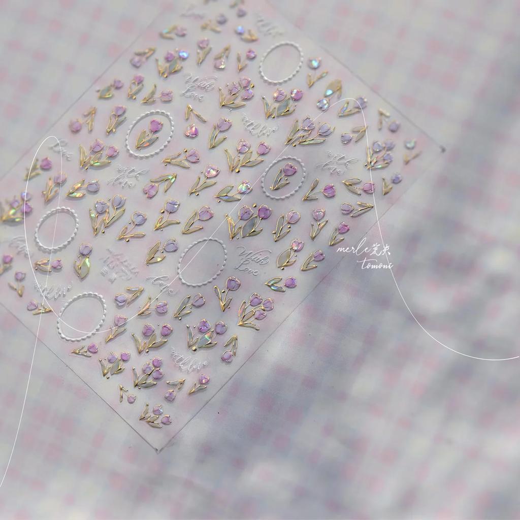 Charming Petal Flower Colorful Wildflowers Daisy Leaves 5D Relief Self Adhesive Nail Art Sticker Decoration Manicure Decal DIY