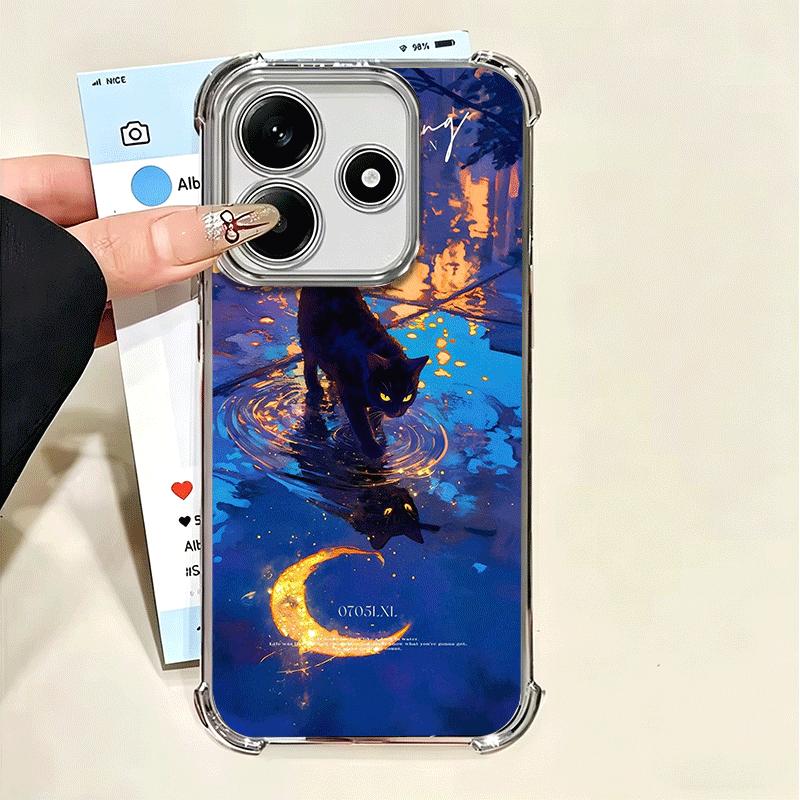 Night Moon Cat Dreamy Art Soft Phone Case For Xiaomi Poco X7 X8 Pro Max X6 X5 X3 F8 Ultra F7 M8 M7 M5S Redmi 15C 15A 15 14C 13C