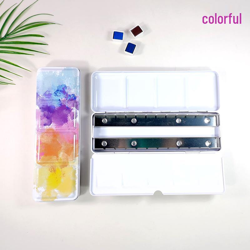 24-Color Tinplate Watercolor Paint Box with Card and Brush Holder