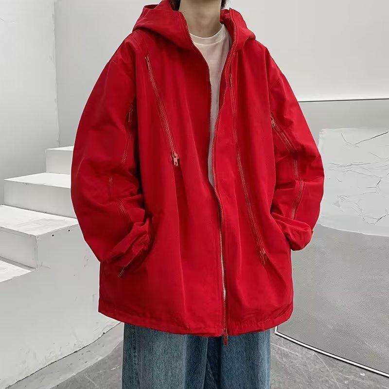 

Мужская черная куртка Warrior с капюшоном: Модный, универсальный, функциональный стиль для отдыха на открытом воздухе L красный