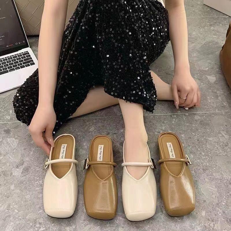 Flat-bottomed bag head and half slippers women wear new lazy shoes in summer, one pedal sandals single shoes