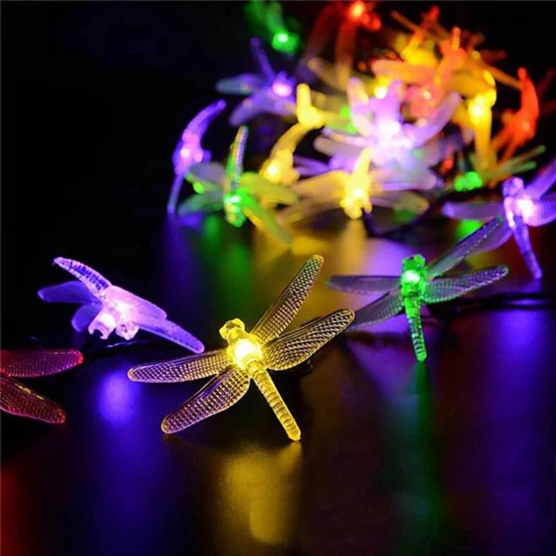 Solar Dragonfly Lights String 100 LED 8 Modes Solar Fairy Lights for Xmas Party garden Christmas Decorations Outdoor Solar Lamp