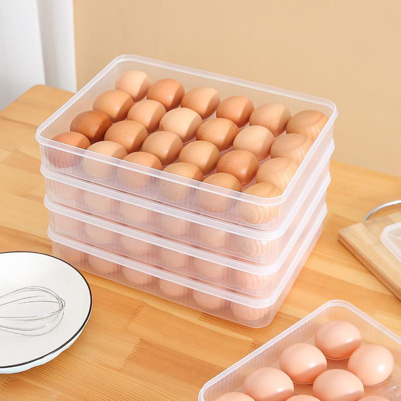 Clear Plastic Egg Storage Box with Lid Stackable Egg Organizer Tray for Fridge Kitchen Home Dorm Fresh Preservation