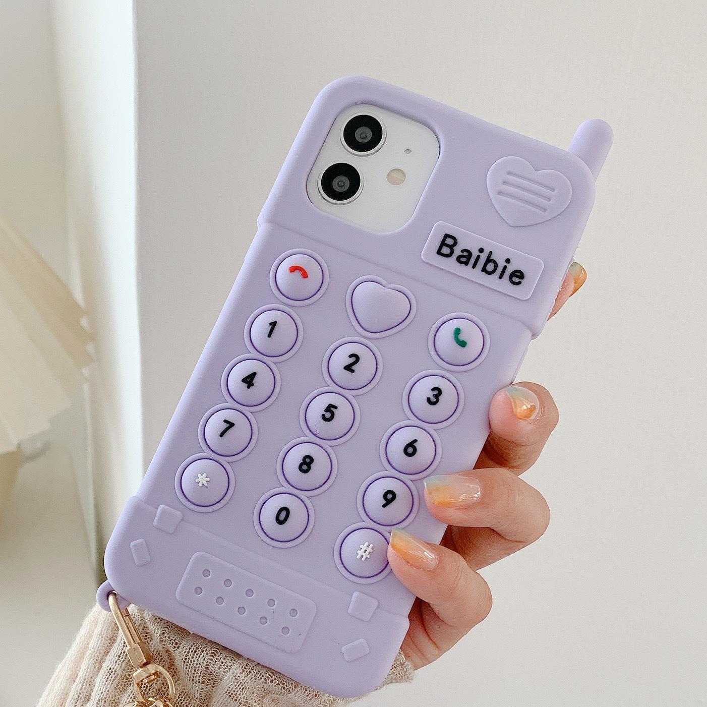 Retro Cute Pink & Purple Silicone Phone Case for 12pro - Full Coverage iPhone 11 Pro Max