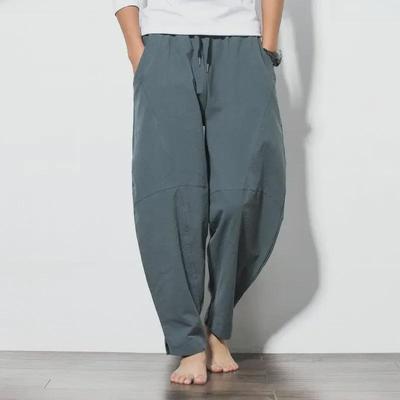 Herren Trendige Baumwoll-Leinen Lockere Karottenhose - Chinesischer Stil, Große Größe, Nepalesische Pluderhose für Frühling und Sommer.