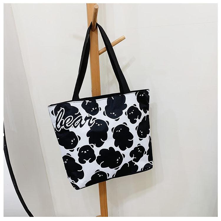 Borsa Tote in Tela da Donna con Tasca con Cerniera Urbana Casual Elegante Stampa Lettere