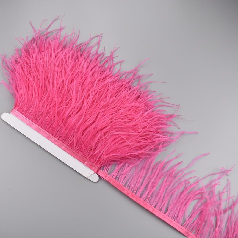 1Meter Colorful Ostrich Feathers On Ribbon Tape 10-15Cm Feather Fabric Tassel Fringe Trim Flecos Sewing Needlework Clothes Decor