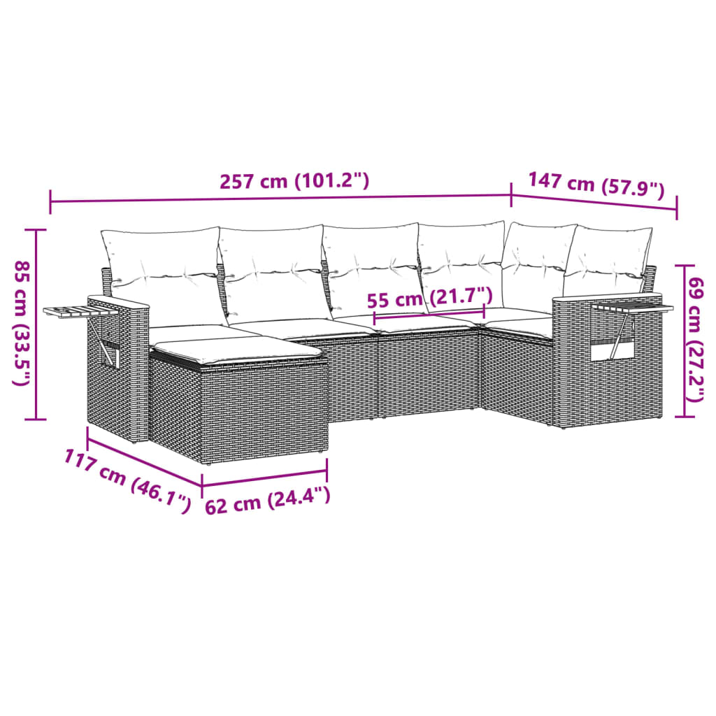 Vidaxl 6-Cz. Set di Mobili da Giardino con Cuscini, Beige, Polyrattan