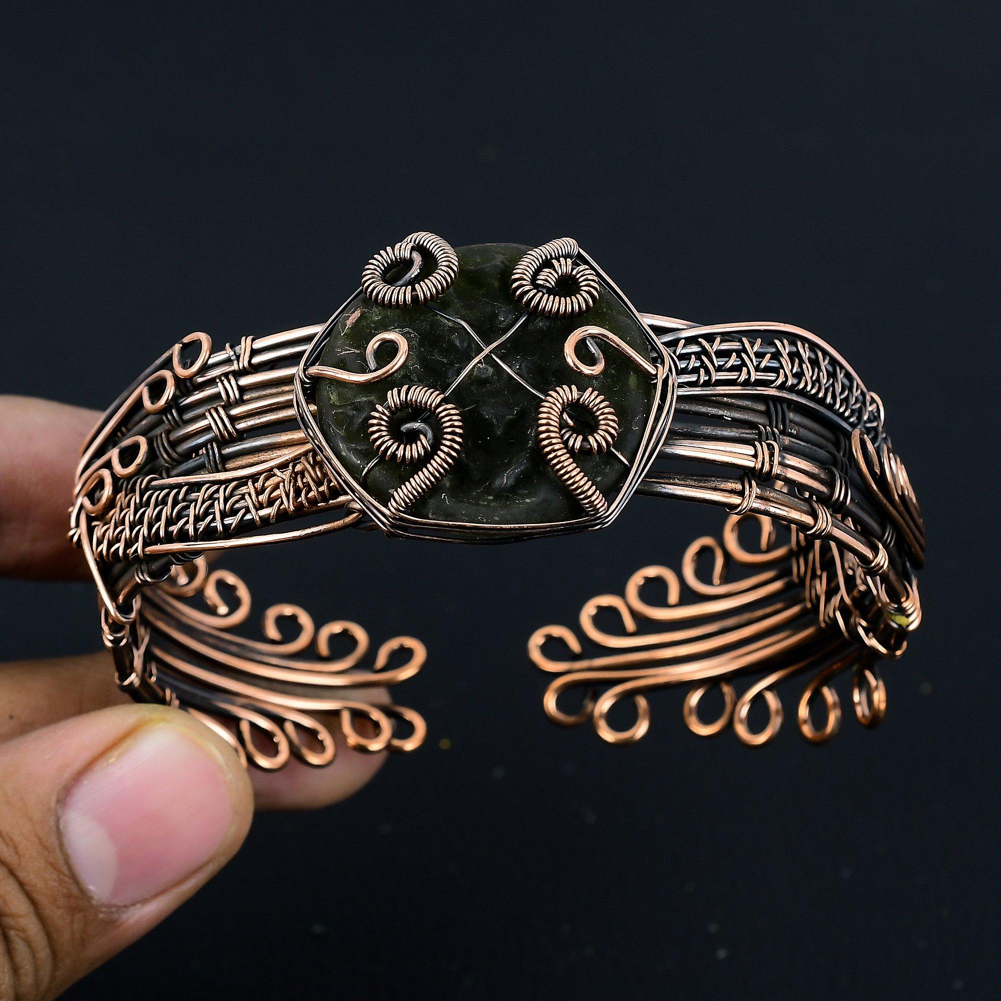 

Молдавит Браслет, Ювелирные изделия, обернутые медной проволокой 999 пробы, Браслет с драгоценным камнем, Подарок для нее, Изящные ювелирные изделия ручной работы 2.55 Inches