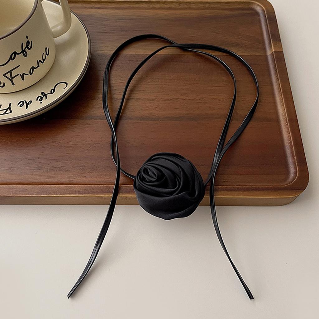 Simple Rose Flower Neckband Choker Necklace Jewelry Women Clavicle Chain Necklace Temperament Long Strap Neck Chain