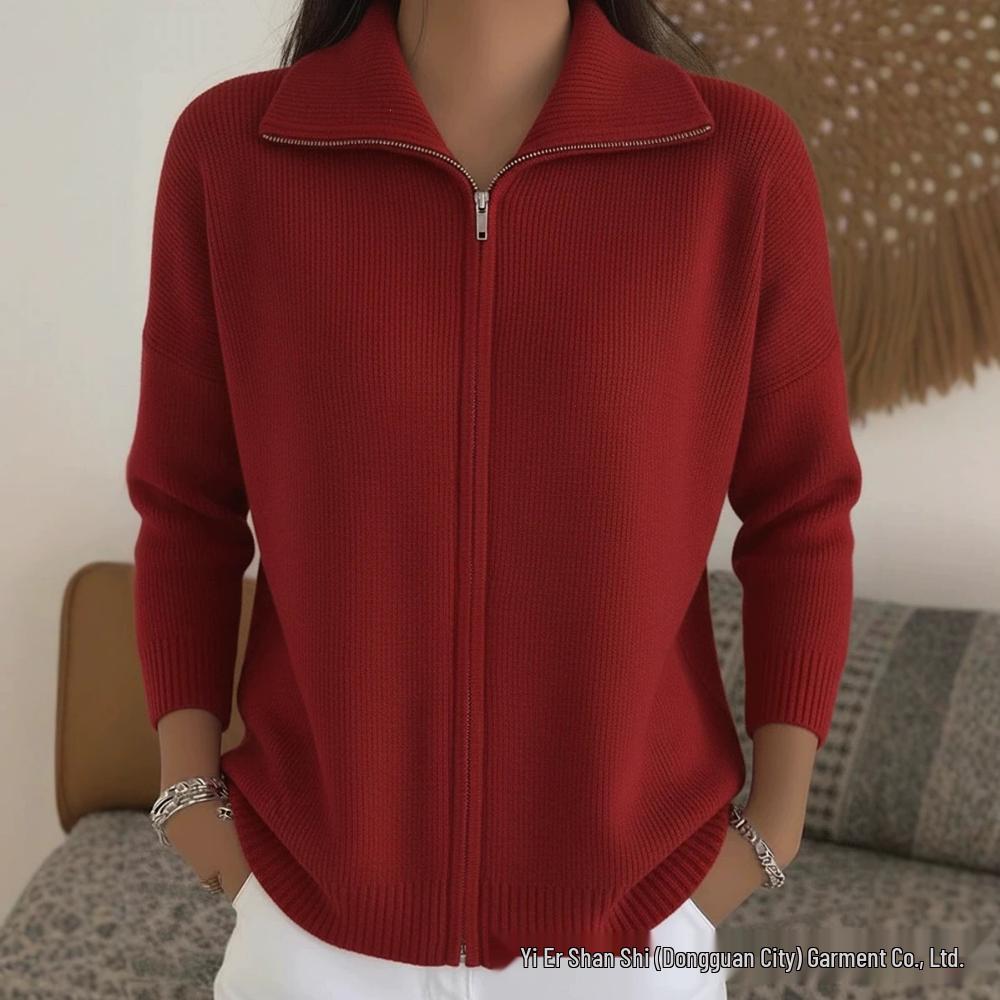 Autumn/Winter 2026 Women's Zipper Knit Cardigan - European & American Casual Fashion