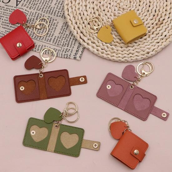 Family Photo Keychain Mini Album Faux Leather Personalized Picture Holder Retro Style Card Holder Key Ring