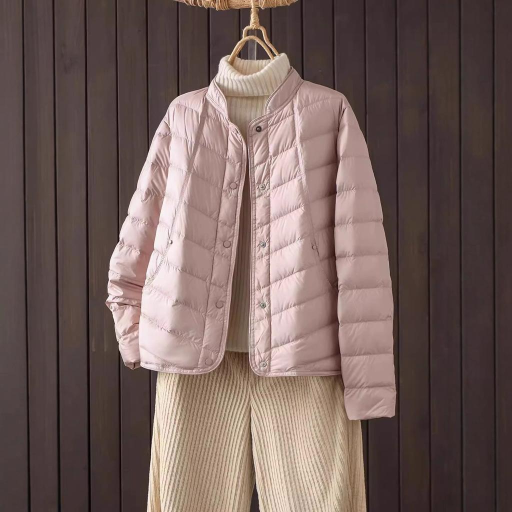 Autumn and winter new light down jacket women's short long-sleeved ribs fish bones keep warm and thin inside and outside