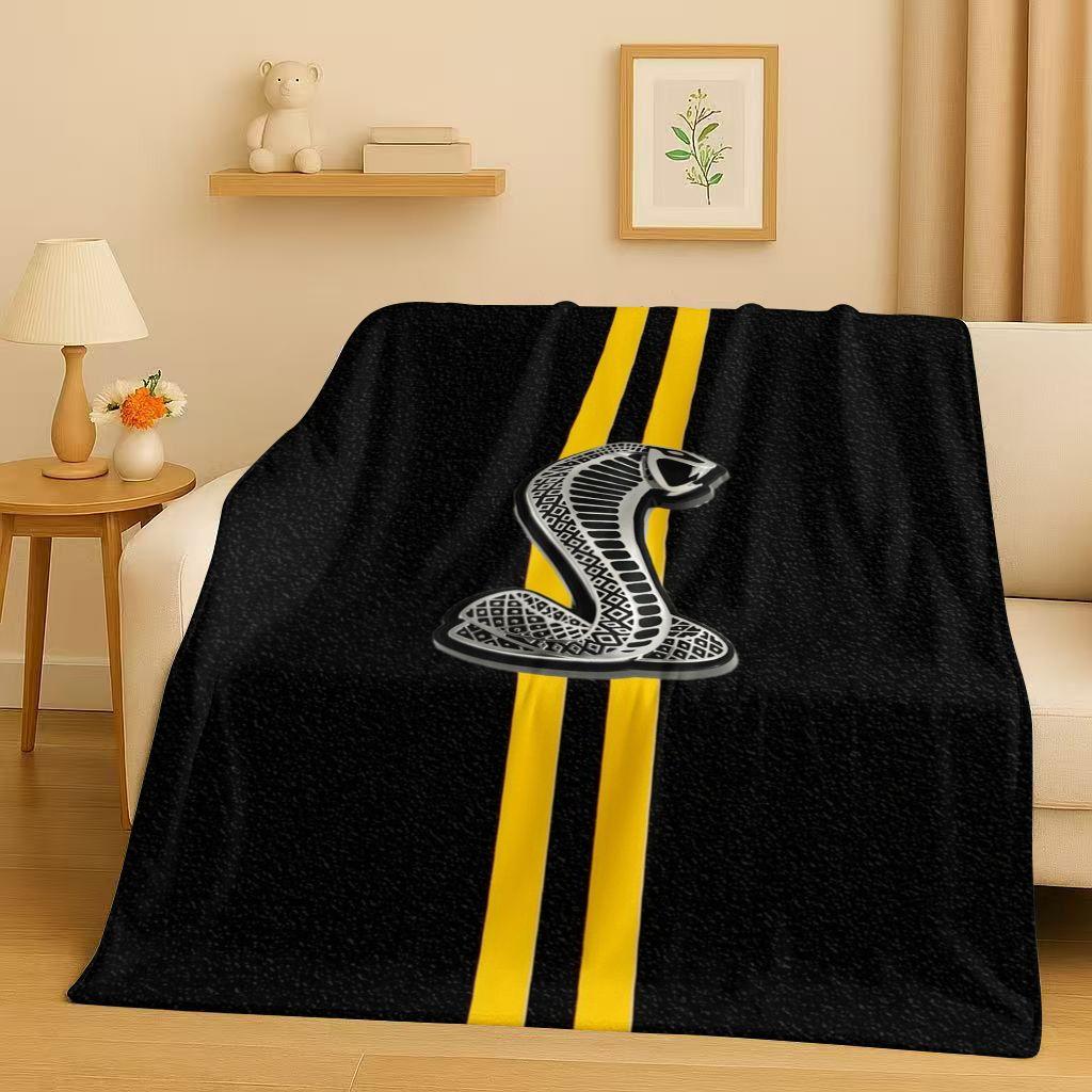 New Mustang Racing Car Logo Flannel Blanket,Ultra Soft Warm Plush Throw for Home Bedroom Bed Sofa Cover Picnic Kids Office