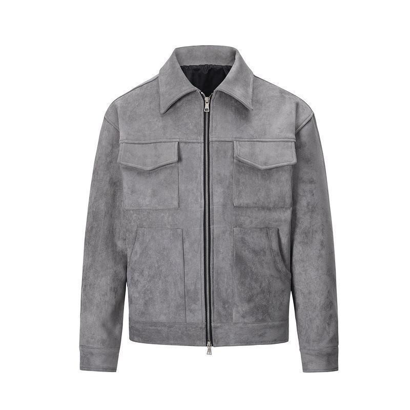 Men s Retro Metal Zipper Lapel Jacket - Casual Spring/Autumn Workwear 2XL (80-85KG)