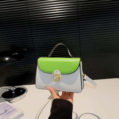 Fashion Texture Splicing Contrasting Colors New 2025 Lock Casual Simple Popular Women's Shoulder Crossbody Portable Small Square Bag