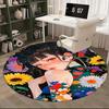 1pc Anime Design Round Carpet Floral Print Chair Mat for Office, Home Decor, Living Room, Bedroom