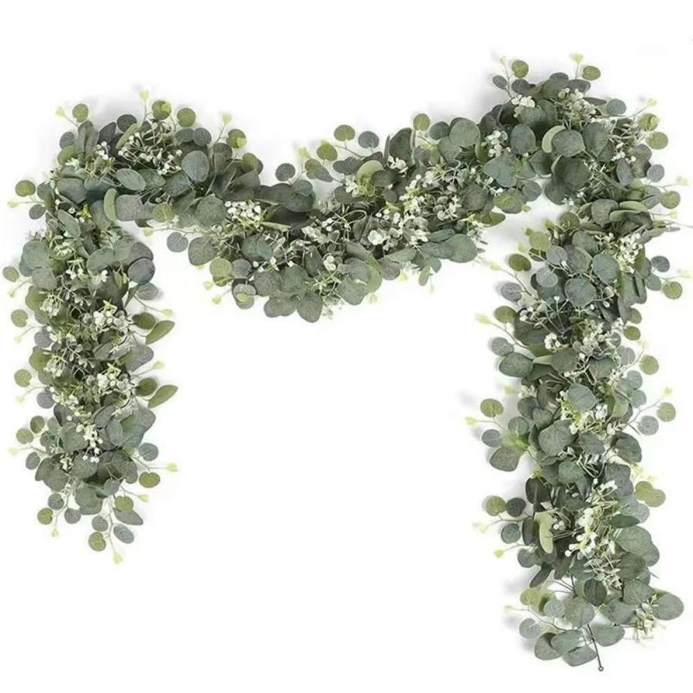 Realistic Fake Eucalyptus Vine Wall Hanging Greenery Garland Eucalyptus Leaves Vine Archway White Flowers Simulation Plant