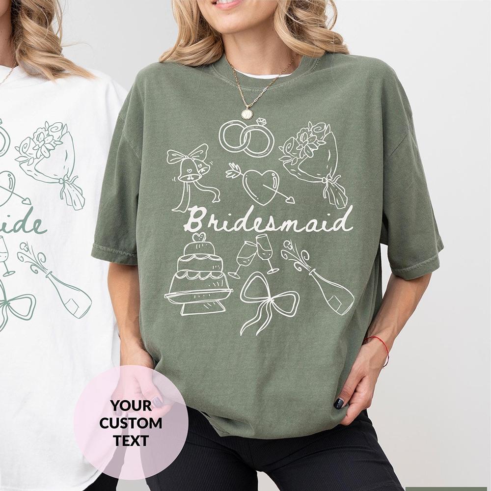 Bride Bridesmaid Shirt Custom Wedding Day Getting Ready Comfort Shirts Group Matching Tee Cotton Y2K Top Daily Trendy Streetwear