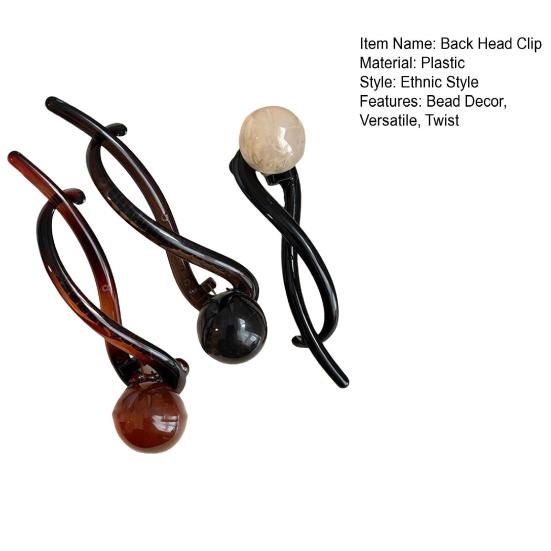 3Pcs Banana Clip Set Beads Decor French Style Hair Clips Women Non-Slip Twist Ponytail