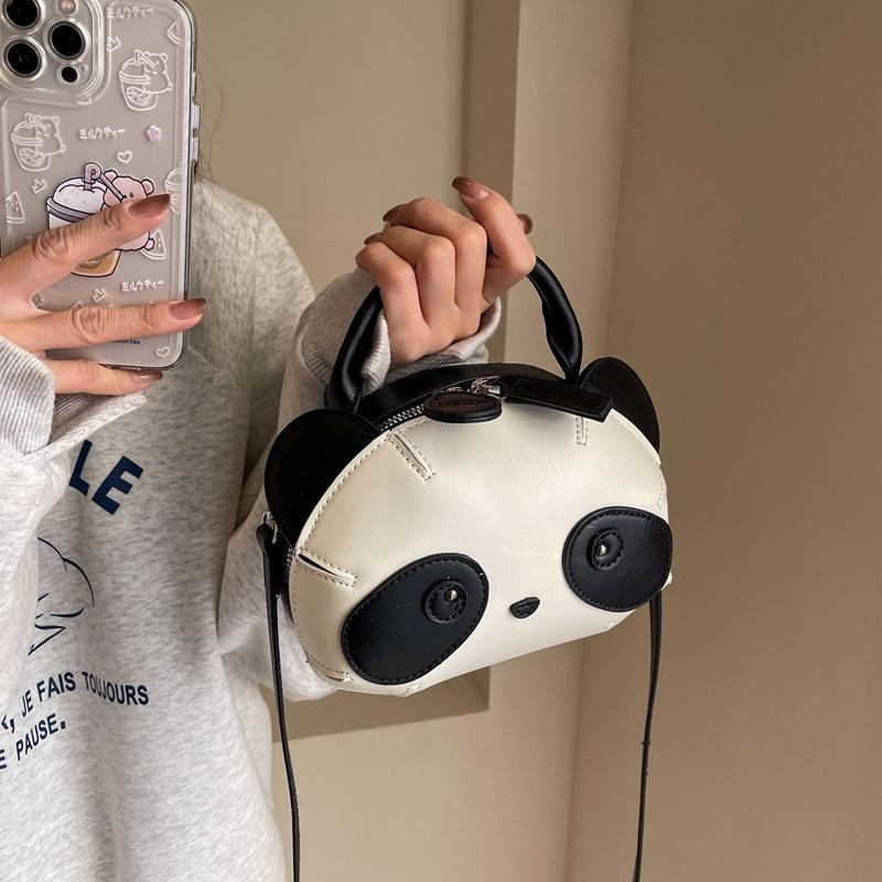 Tote Bag Panda Shoulder Women's Bag Oblique Span Bag Korean Version Simple and Versatile Oblique Span Bag Korean Red Panda PU Women's Bag