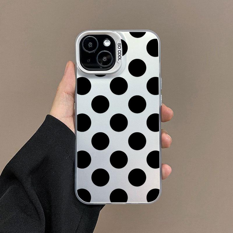 Minimalist Black White Polka Dot Pattern Laser Phone Case For iPhone 15 14 Pro Max Plus 17 16 Pro Max 13 Mini 12 11 Pro Max Case