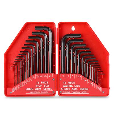 Hex Key Imperial Allen Folding Wrench Set Includes Mini To Long 10mm Hi-Spec 30-Piece Set, & Metric, Keys, - 0.035"