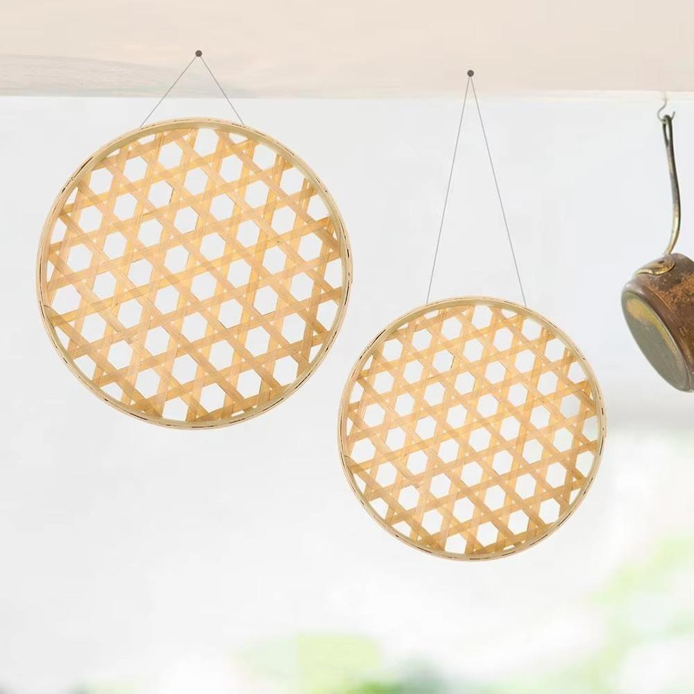 Nature EcoFriendly Bamboo Sieve Basket Round Decorative Bamboo Storage Tray Handwoven Woven Basket Kitchen