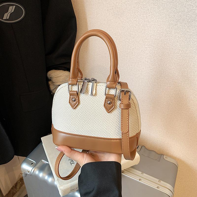 Retro Contrasting Shell Bag 2025 New Trendy Texture Versatile Handbag Casual Shoulder Bag Messenger Women's Bag