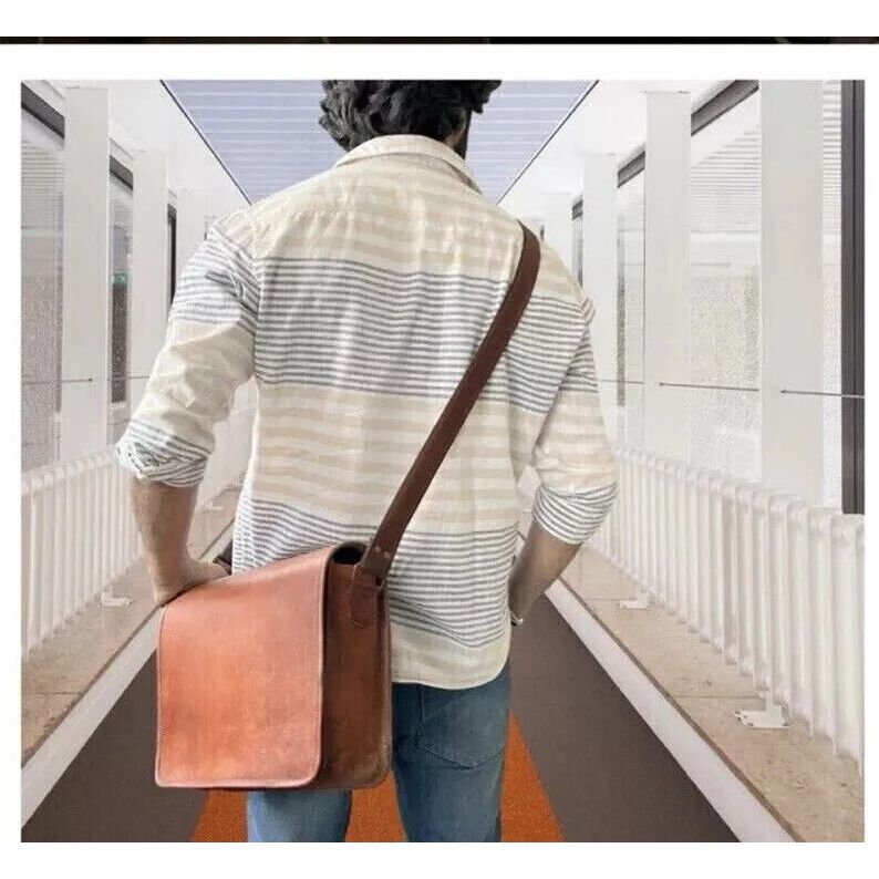 Men's Leather Vintage Laptop Messenger Handmade Briefcase Bag Satchel Gift Her