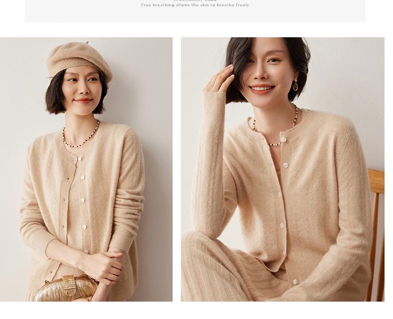 2024 Autumn/Winter Women's Round Neck Cashmere Jacquard Sweater - Versatile Loose Knitwear Cardigan