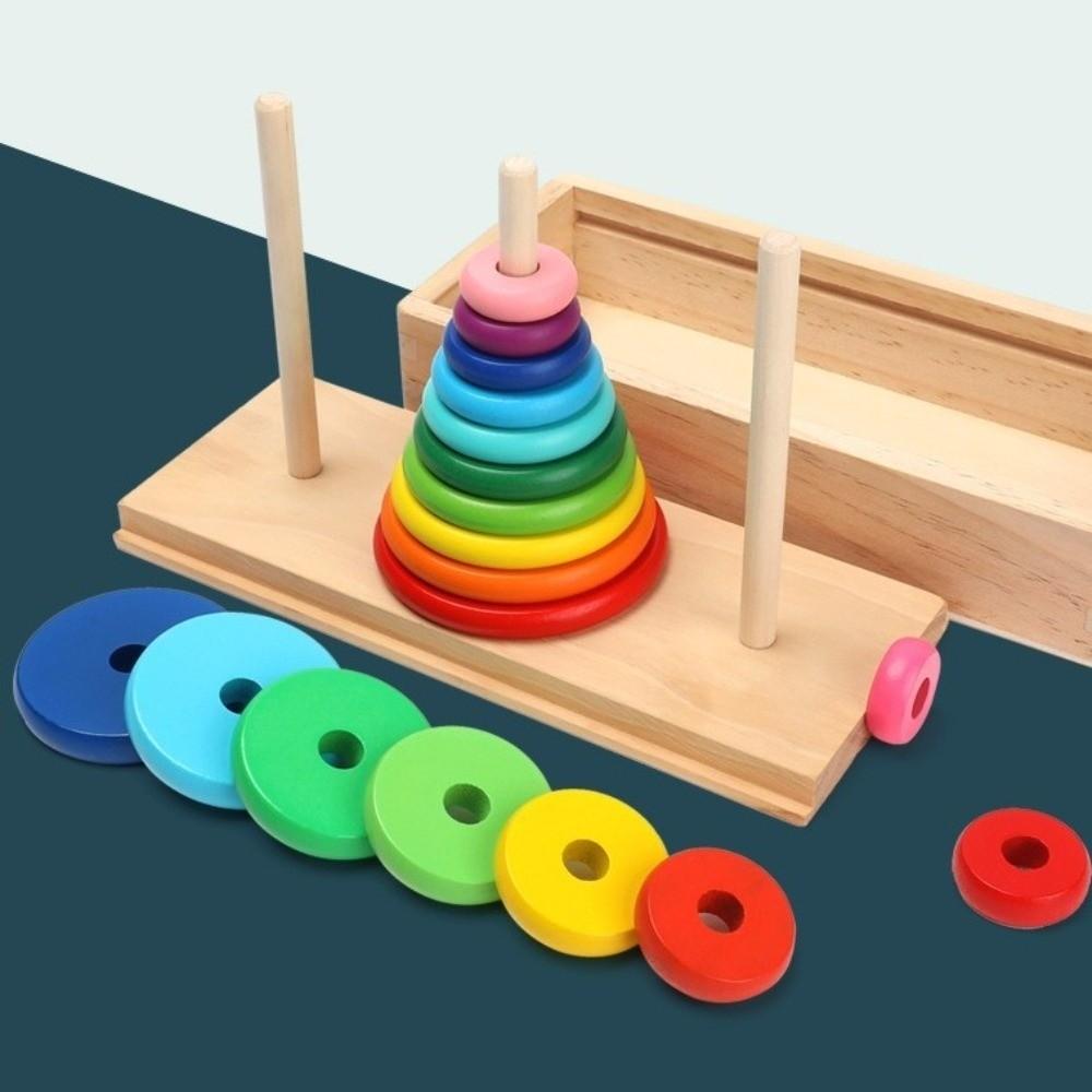 Classic Wooden Puzzle Stack Tower 10 Rings Mathematical Toy Educational Toys  Early Education