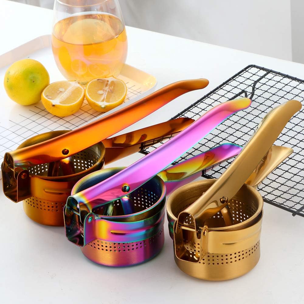 

Meisha Potato Ricer – Stainless Steel Manual Masher for Potatoes, Fruits, Vegetables, Yams, Squash, Baby Food and More - Rose Gold