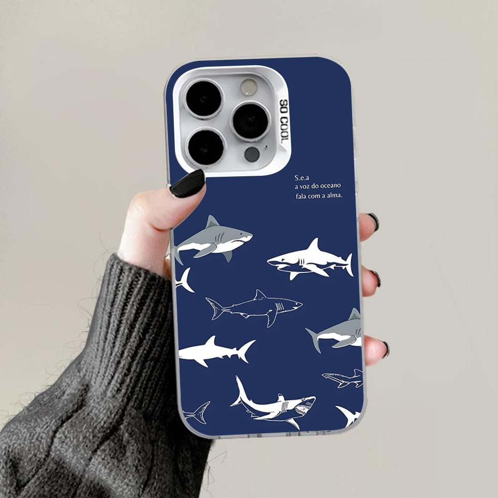 Cute Cartoon Blue Shark Phone Case For iPhone 16,15,14,13,12,11,Pro,Max,Plus,Mini,XS,SE Anti Fall Gray White Matte Hard Bumper