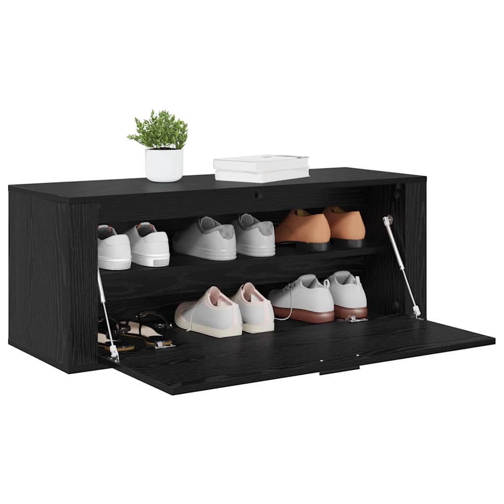 Shoe Cabinet with Shelf Black Oak Effect 100 X 35 X 38 Cm