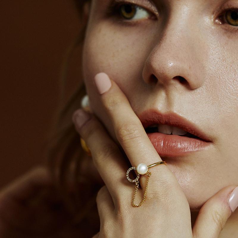 Elegant Adjustable Open Pearl Hollow Geometric Ring For Women In Korean Style