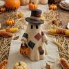 Rustic Fall Home Decor Lighted Patchwork Ghost Resin Figurine with Pumpkin Lantern, Farmhouse Style Halloween Thanksgiving Table Decorations Tabletop