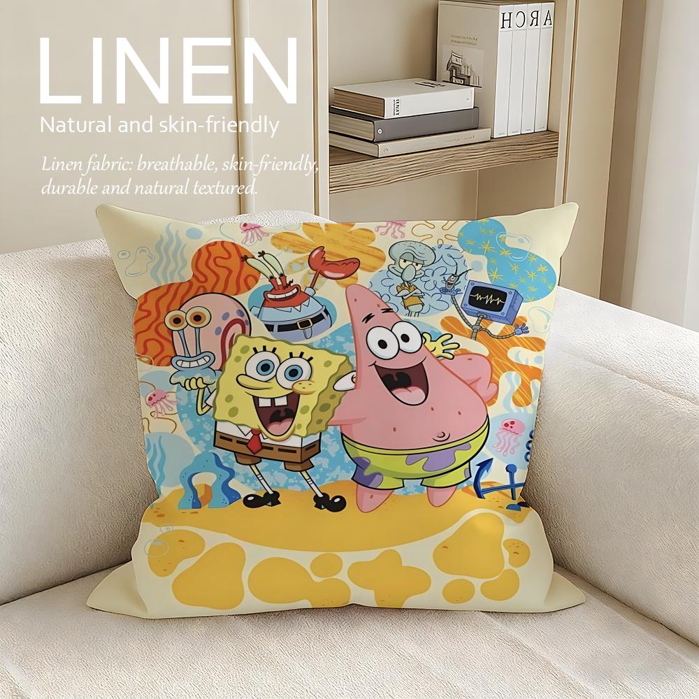Cute Yellow Sponge Guy Cushion Cover Pillowcase Set Pcs x x Breathable Washable Sofa Cushion Cover
