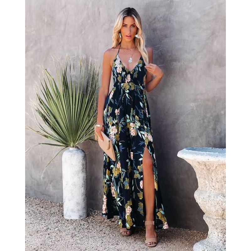 European Station Dress V-neck Sexy Dress Halter