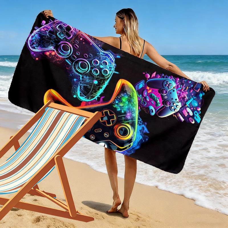 Gamepad-Print Strandtuch, Großes Weiches Schnelltrocknendes Handtuch für Strand Camping Schwimmen