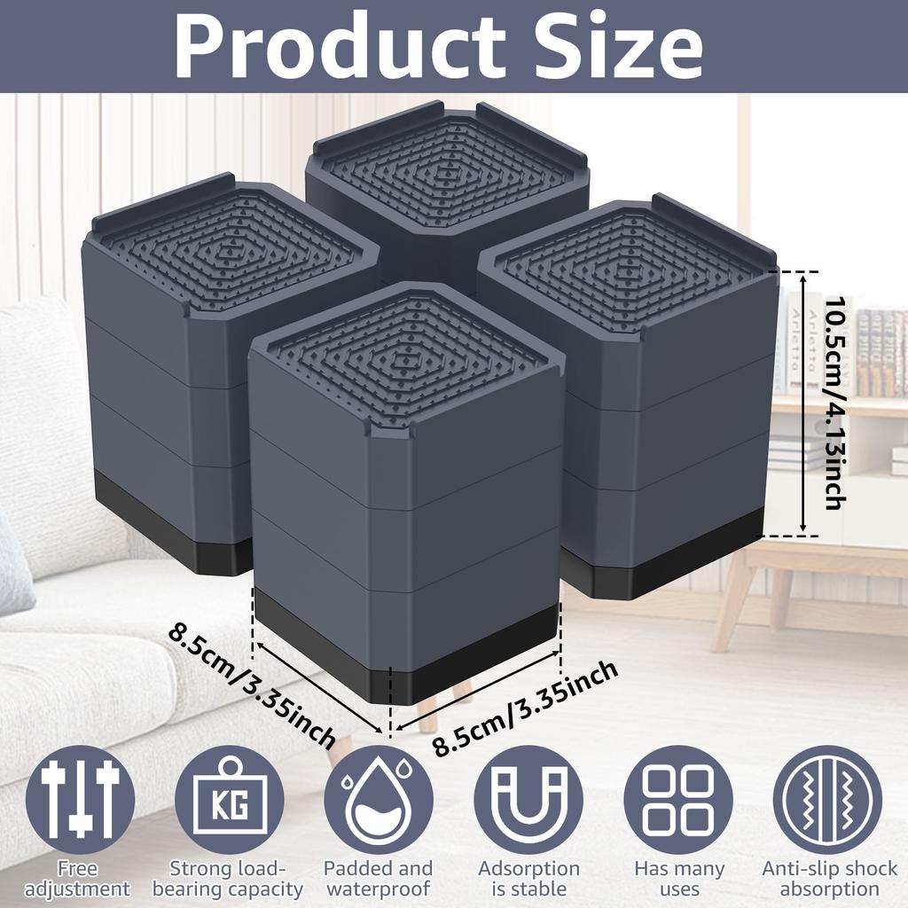 4 Stück 4 Zoll Betterhöher 3-lagig abnehmbare Tischbeine Schwerlast Quadratische Möbelerhöher für Sofa Tisch Stuhl
