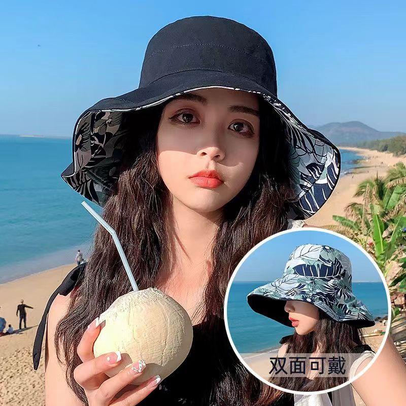 Hat sunscreen female sunshade summer double-sided bucket hat Korean anti-ultraviolet sunshade foldable sunscreen hat