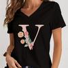 Cartoon Alphabet Flower Graphic Tee Womens Clothing Pink Flower Alphabet Gift Tshirt FeUnisex Vintage 26 Initials Flower Tshirt